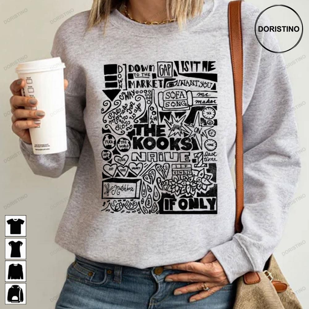 Grunge Doodles The Kooks Pop-rock Music White And Black Art Limited Edition T-shirts