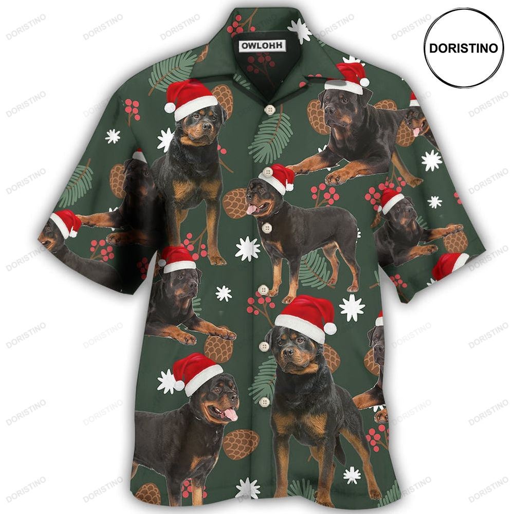 Rottweiler Green Leaf Merry Christmas Hawaiian Shirt