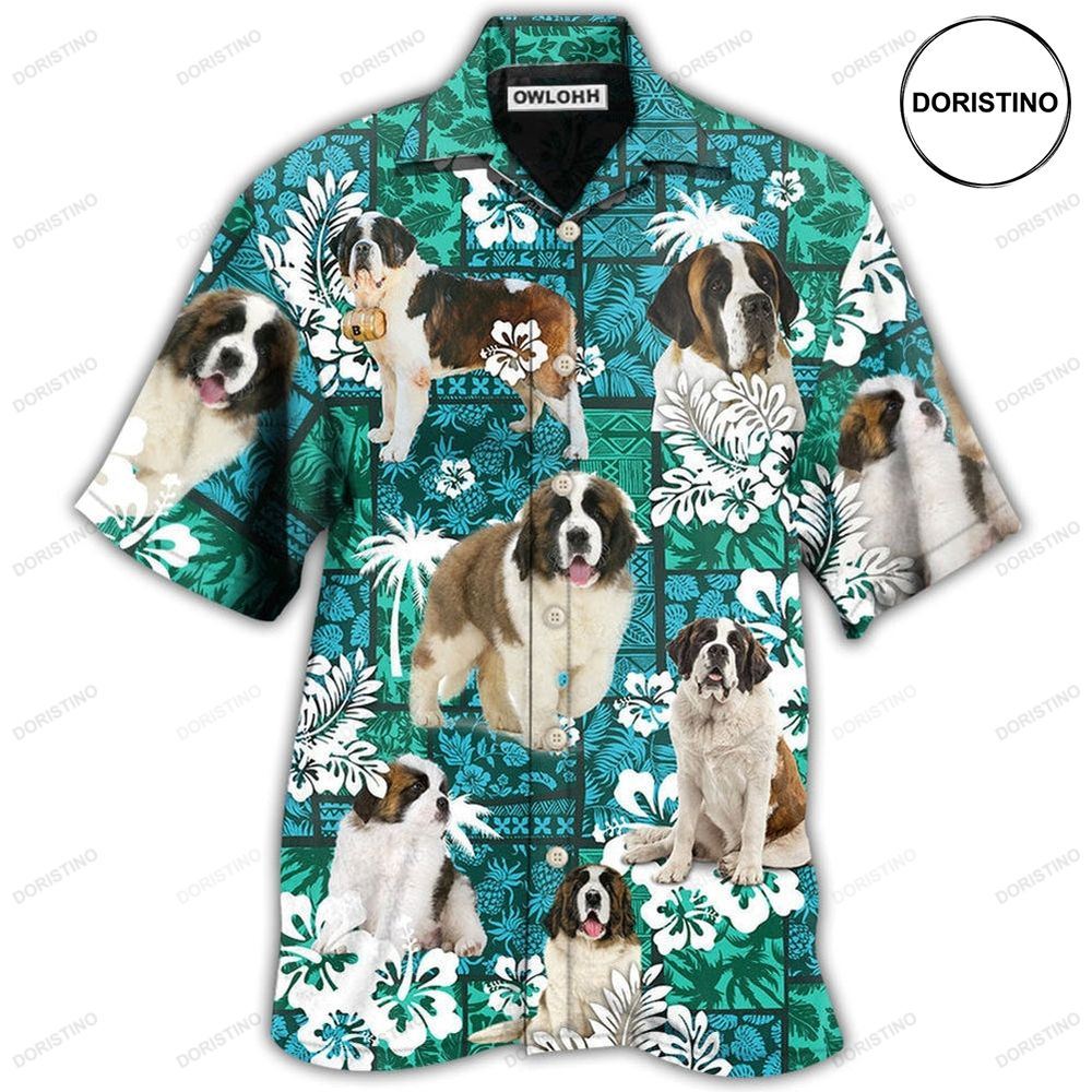 Saint Bernard Tropical Dog Green Lovely Limited Edition Hawaiian Shirt