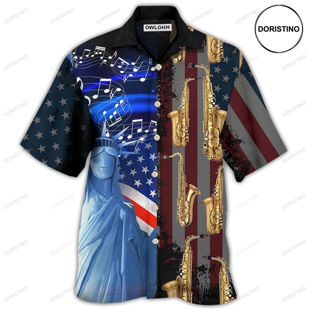 Saxophone Music Usa Flag Independence Day Awesome Hawaiian Shirt