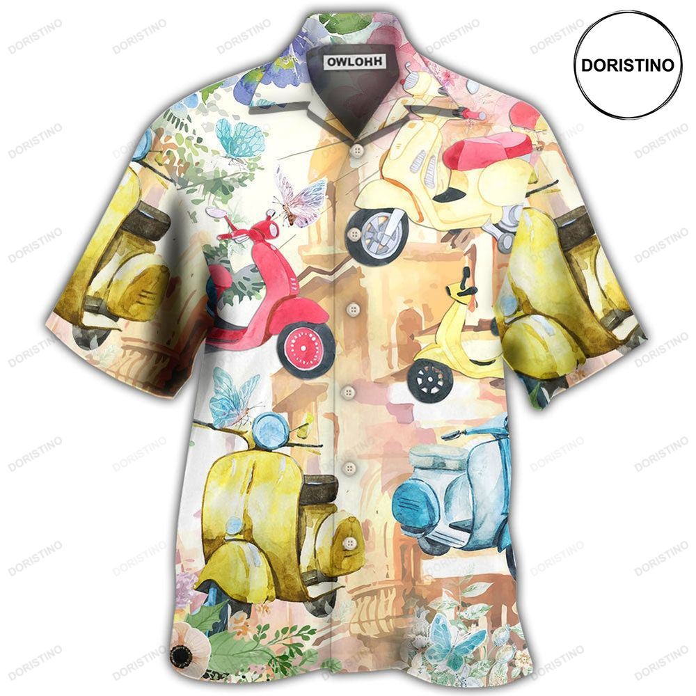 Scooter And Flowers Watercolor Art Limited Edition Hawaiian Shirt