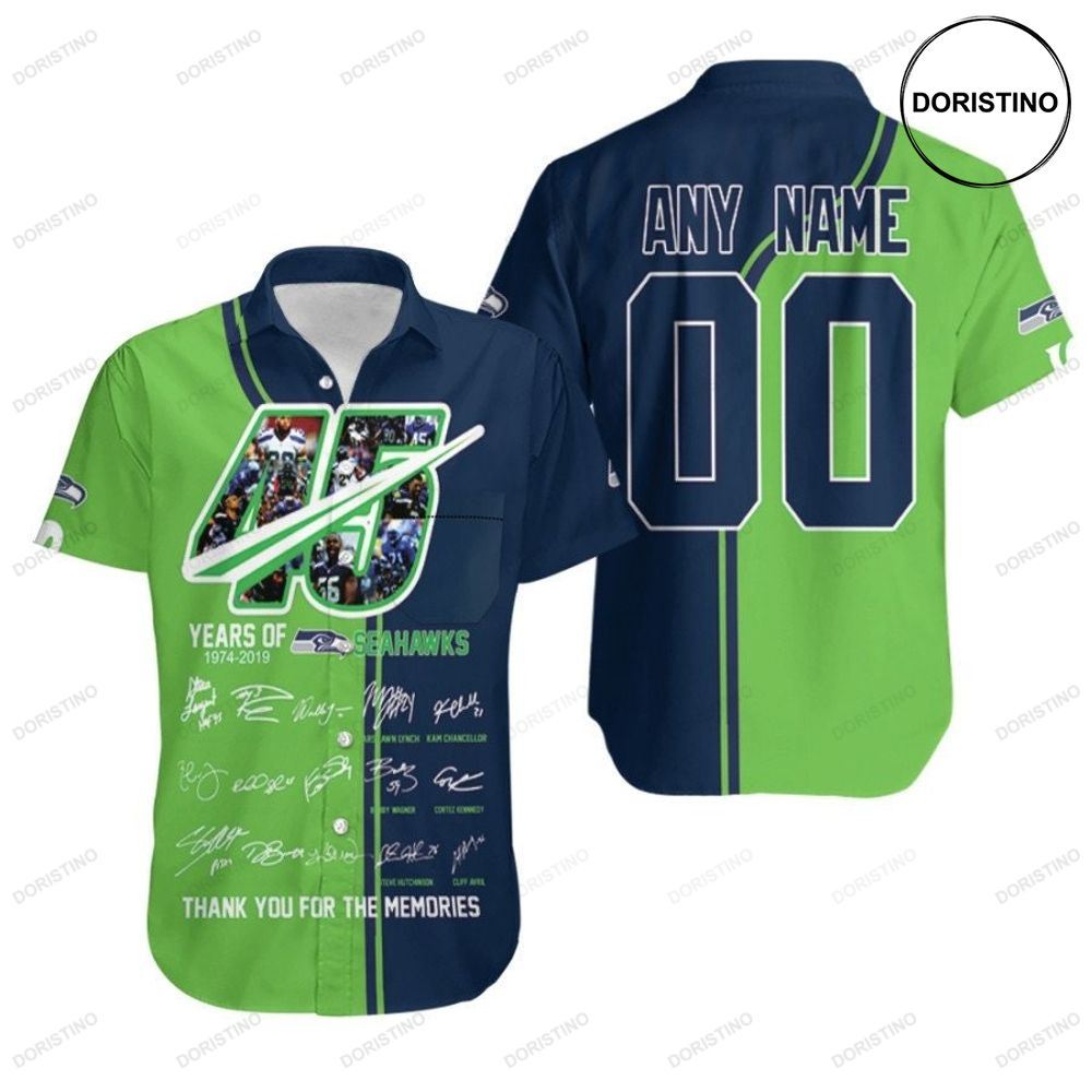 Seattle Seahawks 45 Years Of 1974 2019 Thank You For The Memories Signed Nfl 3d Custom Name Number For Seahawks Fans Hawaiian Shirt