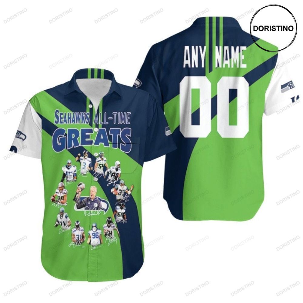 Seattle Seahawks Alltime Greats Legends Coach And Members Team Signed Nfl 3d Custom Name Number For Seahawks Fans Hawaiian Shirt