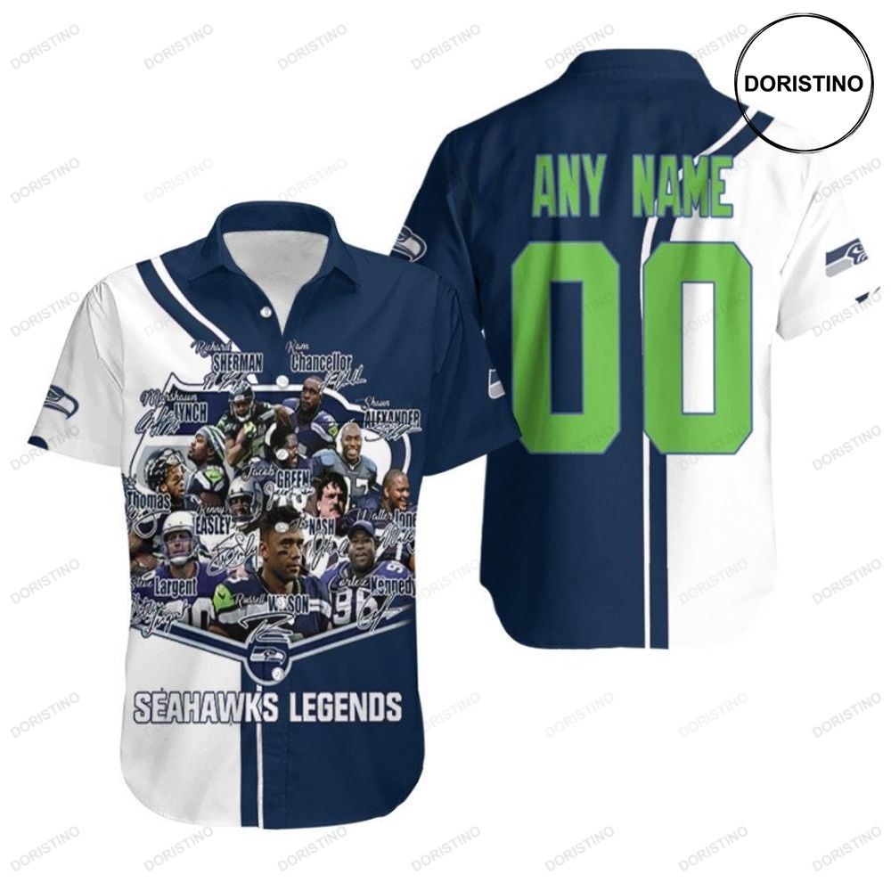 Seattle Seahawks Legends Conference Russel Wilson Cortez Kennedy Signed Nfl 3d Custom Name Number For Seahawks Fans Awesome Hawaiian Shirt