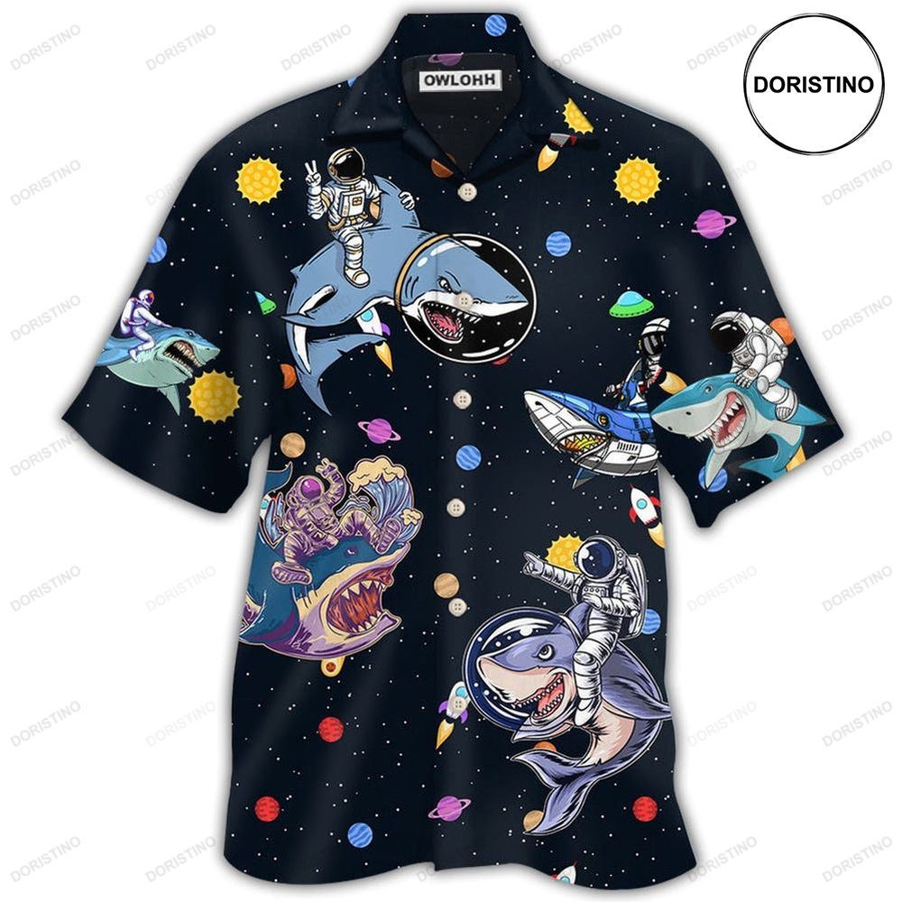 Shark Astronaut Galaxy Sky Hawaiian Shirt