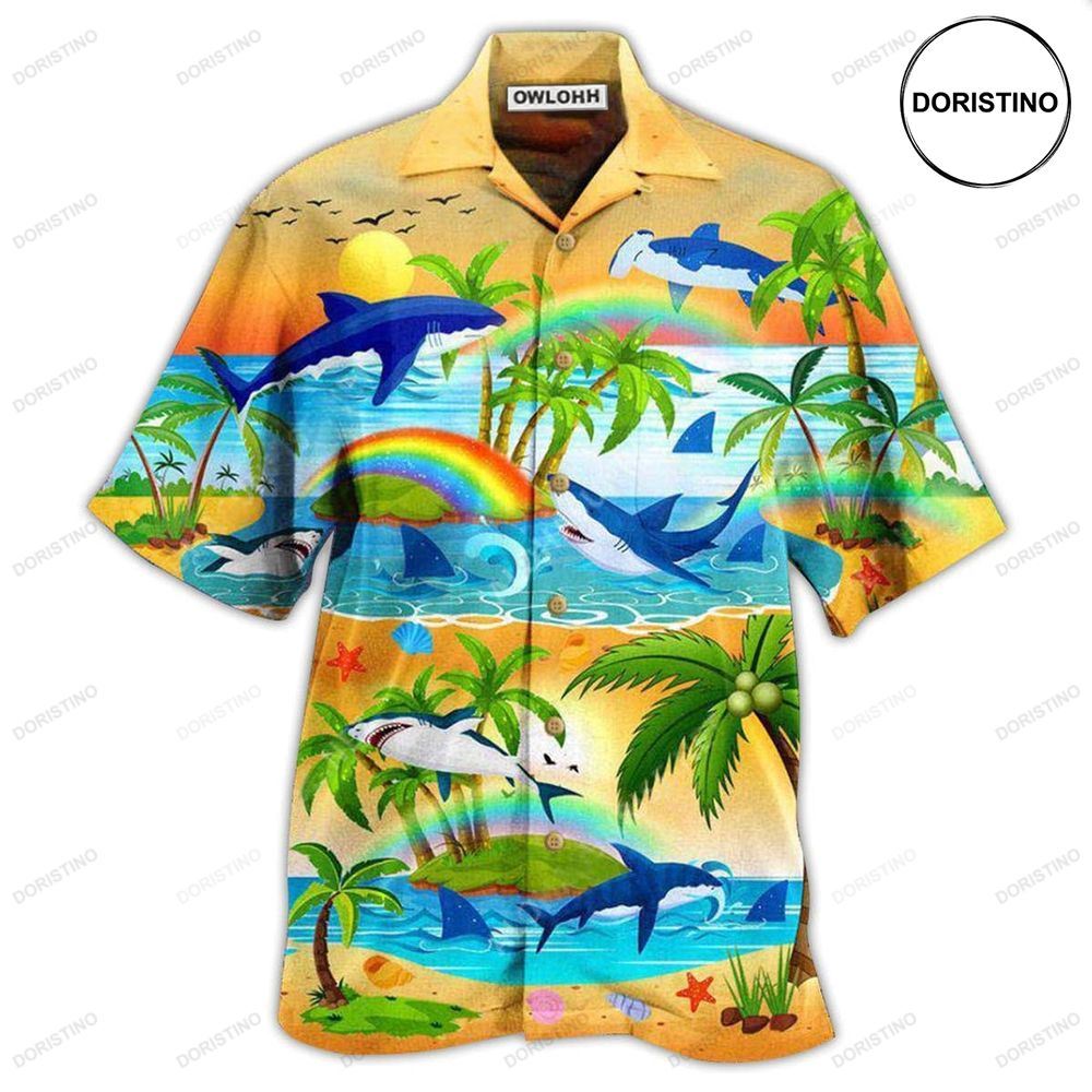 Shark Bright Rainbow And Sharks Limited Edition Hawaiian Shirt