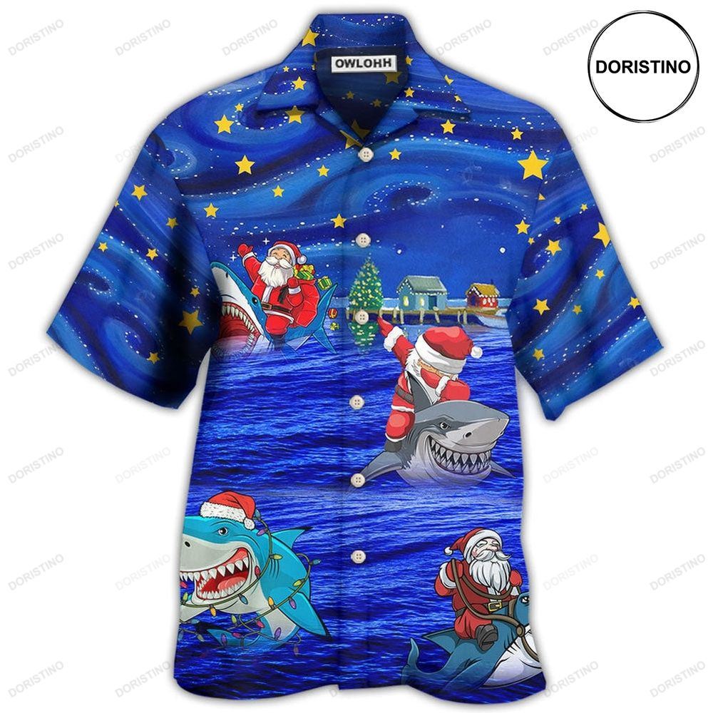 Shark Funny With Santa Amazing Xmas Night Star Hawaiian Shirt
