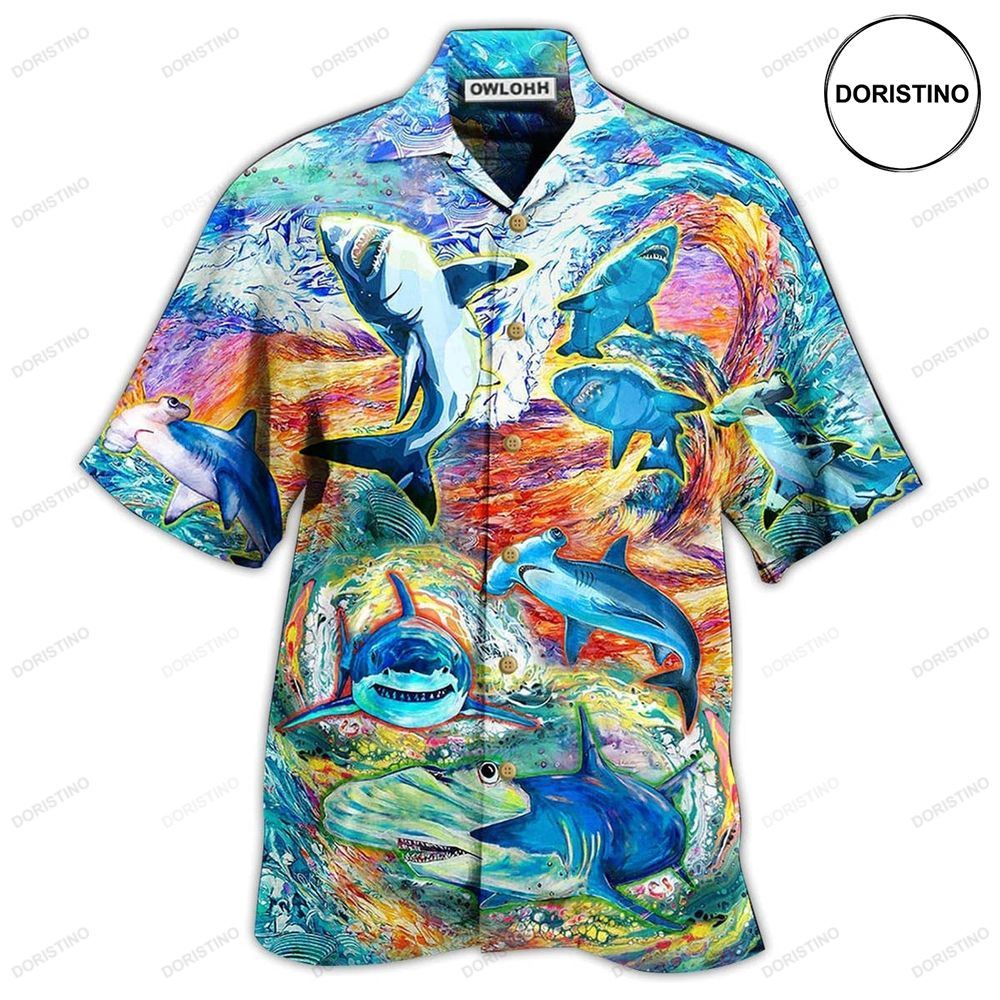 Shark Painting Color Awesome Hawaiian Shirt