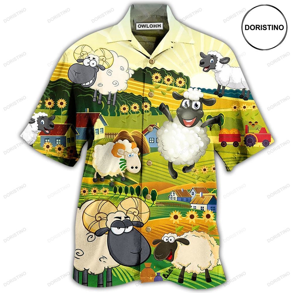 Sheep Happiness Sunflower Field Hawaiian Shirt