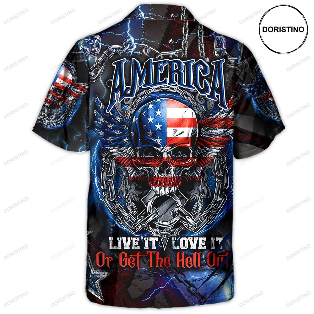 Skull America Live It Love It Or Get The Hell Out Hawaiian Shirt