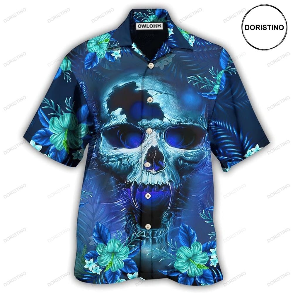 Skull Blue Hello Summer Hawaiian Shirt