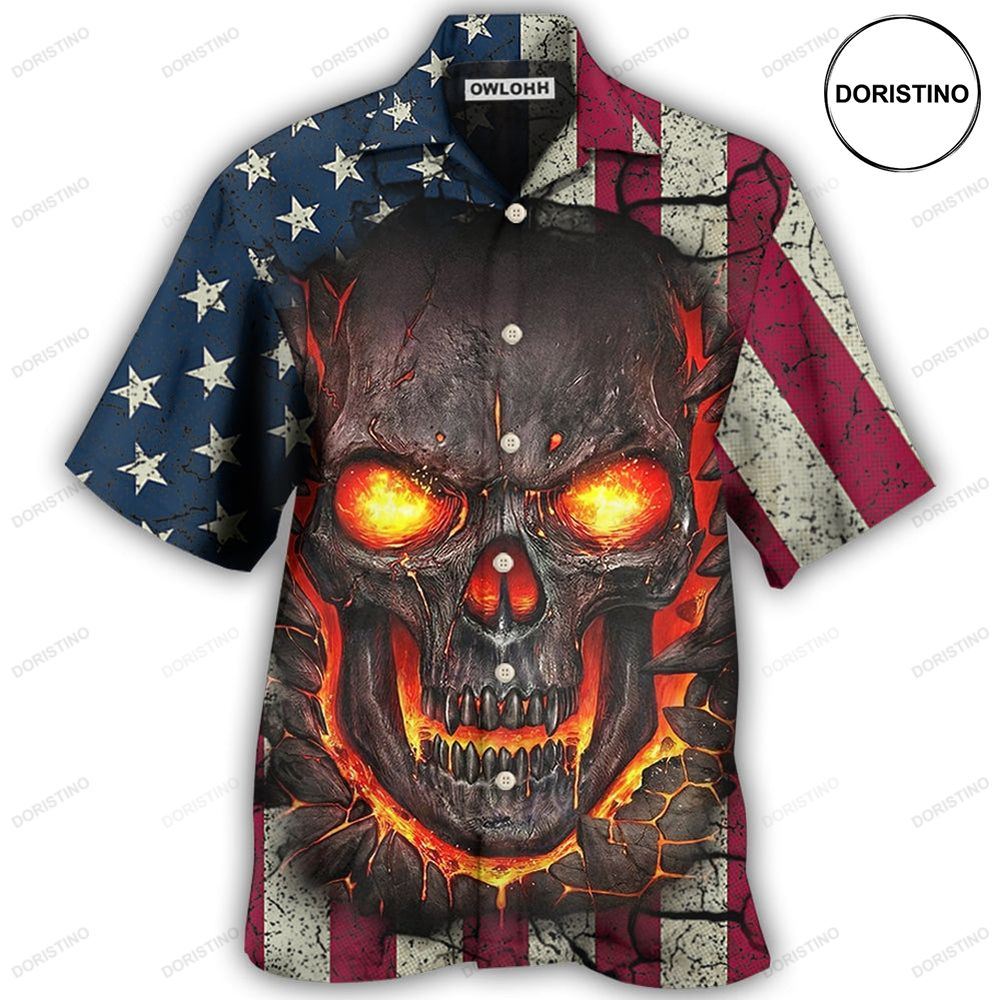 Skull Burning Angry American Flag Vintage Awesome Hawaiian Shirt