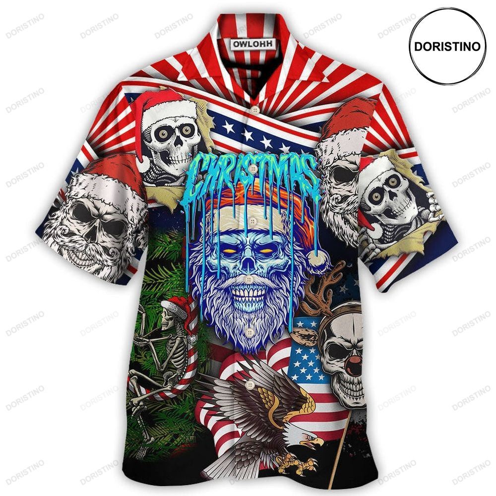 Skull Christmas Us Flag Skeleton Horror Merry Christmas Awesome Hawaiian Shirt