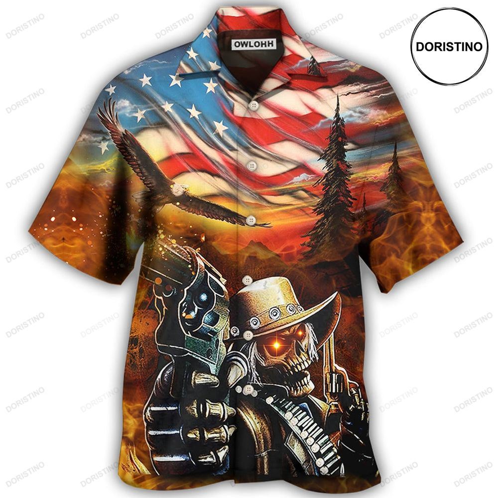 Skull Cowboy Shot Gun American Flag Vintage Limited Edition Hawaiian Shirt