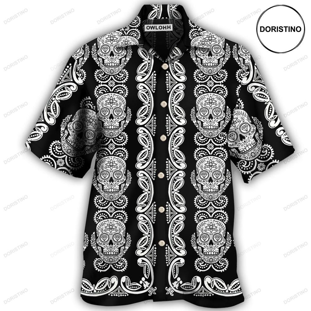 Skull Diamond Pattern Black And White Hawaiian Shirt
