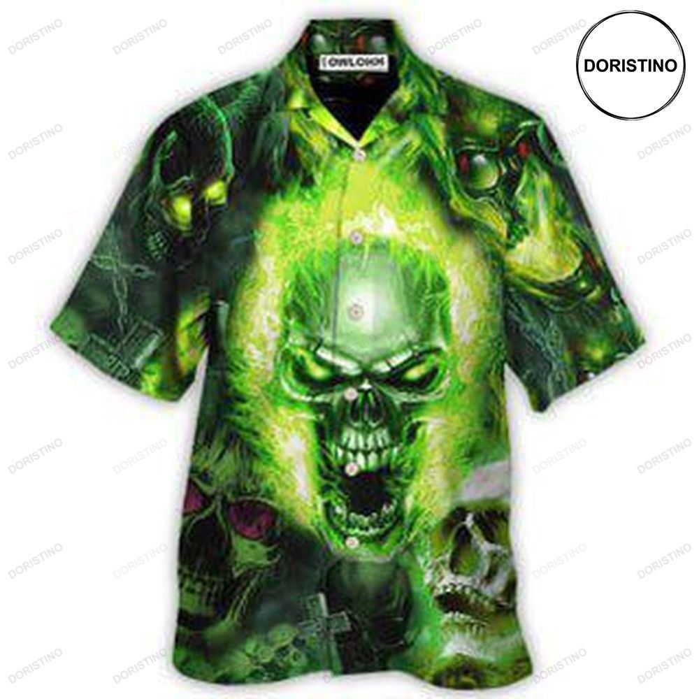 Skull Green Fear No Man Limited Edition Hawaiian Shirt