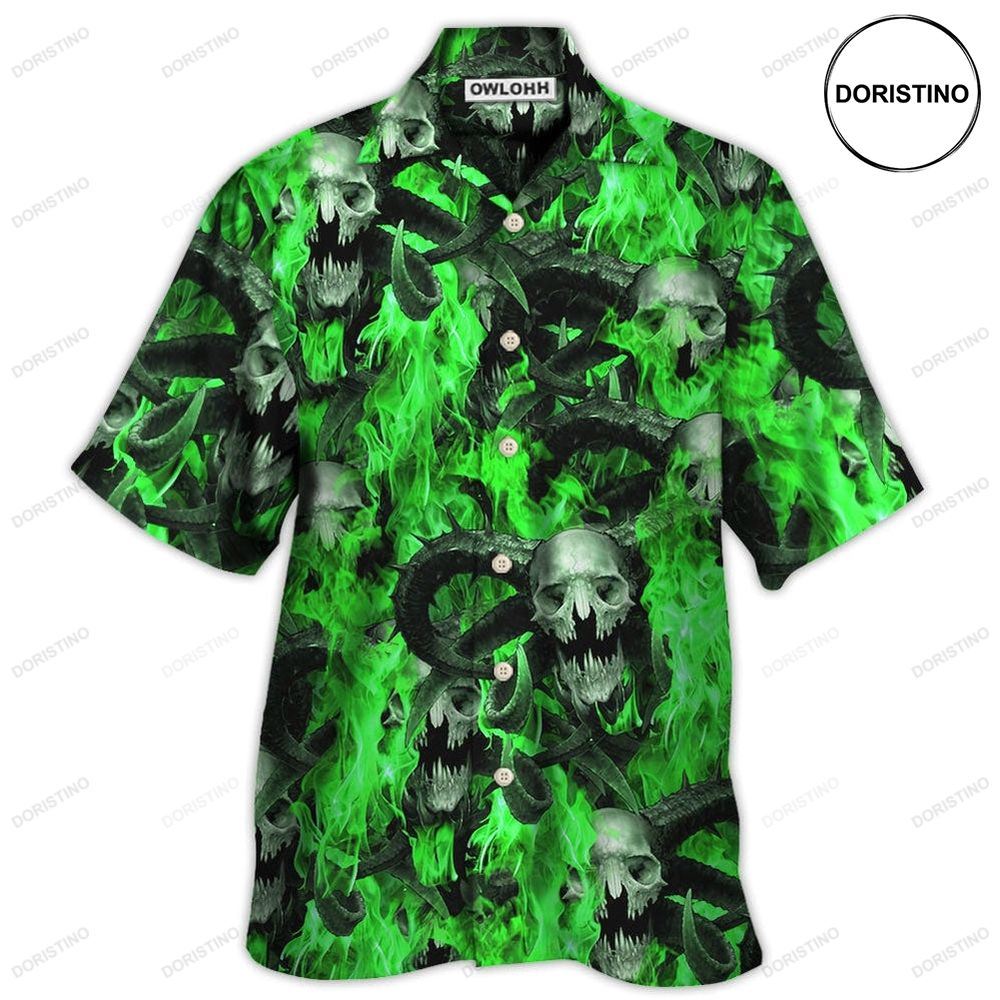 Skull Green Flame Burn Awesome Hawaiian Shirt