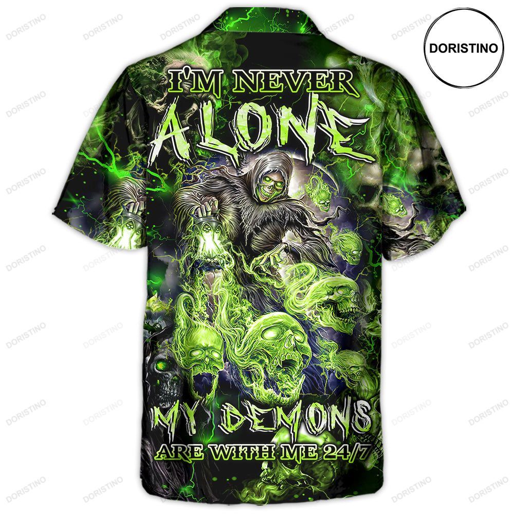 Skull I'm Never Alone My Demons Are With Me 247 Awesome Hawaiian Shirt