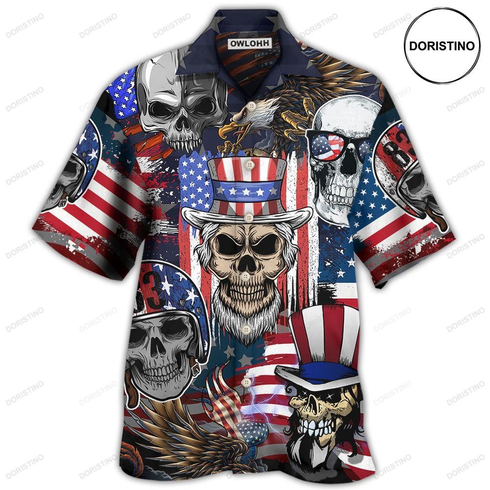 Skull Independence Day Skull Us Flag Awesome Hawaiian Shirt