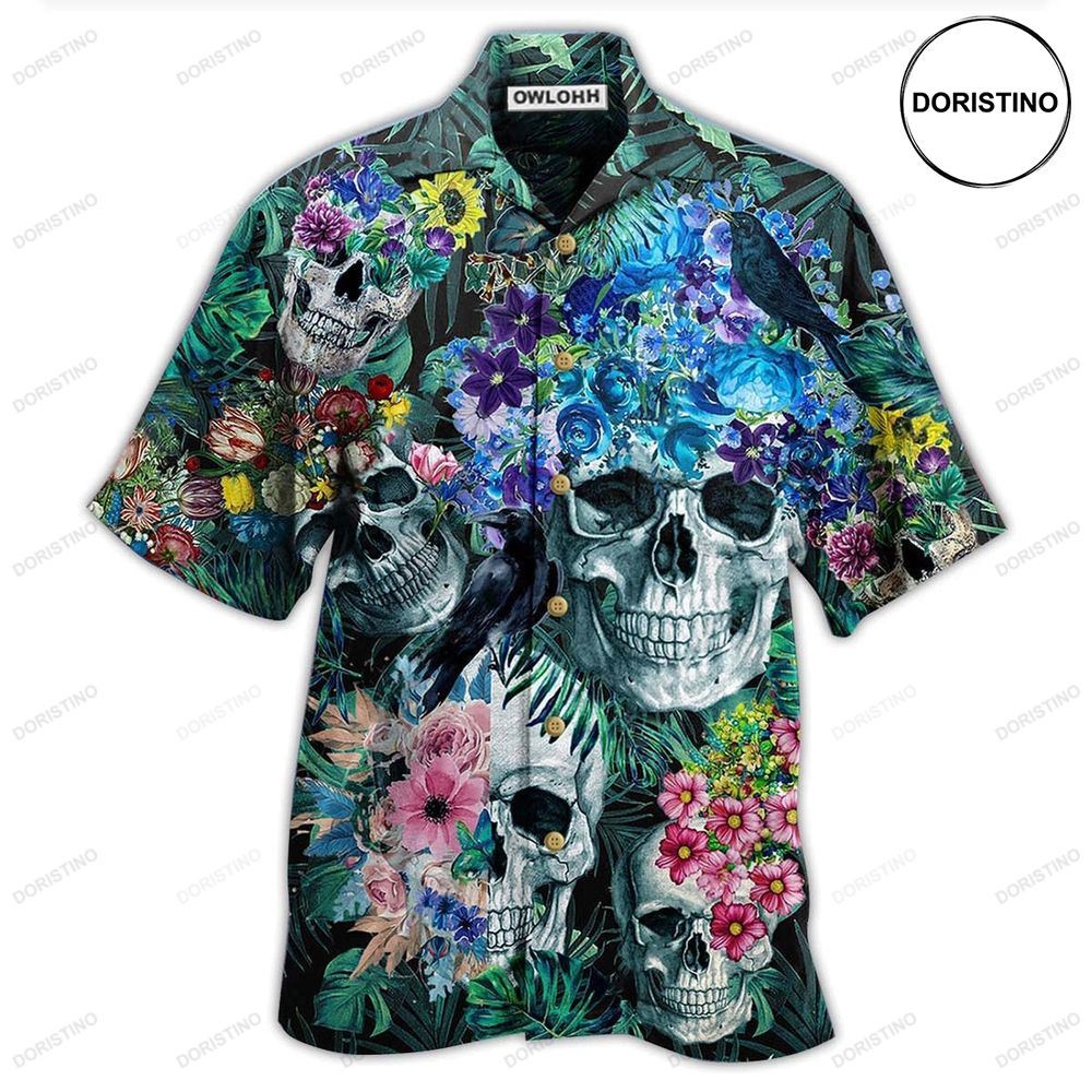 Skull Love Flowers Smile Happy Awesome Hawaiian Shirt