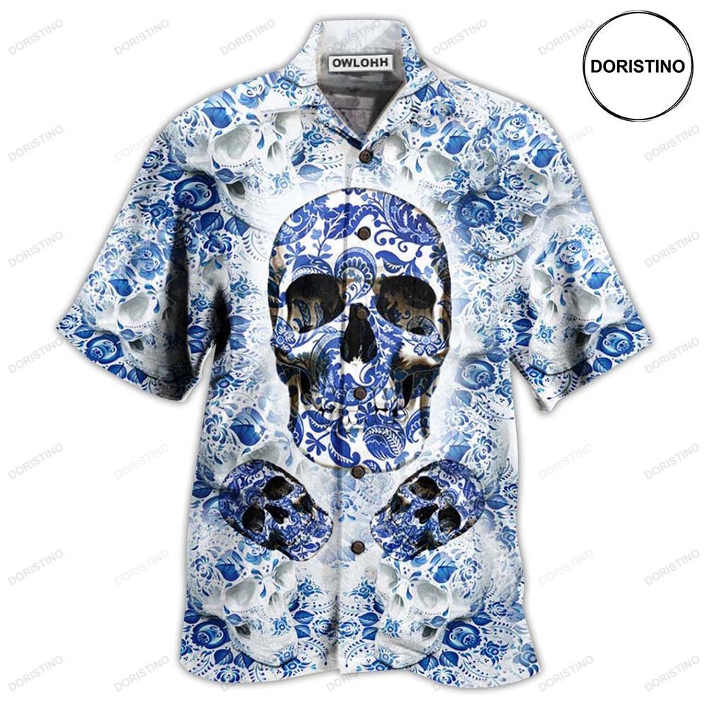 Skull Love Life Blue White Awesome Hawaiian Shirt