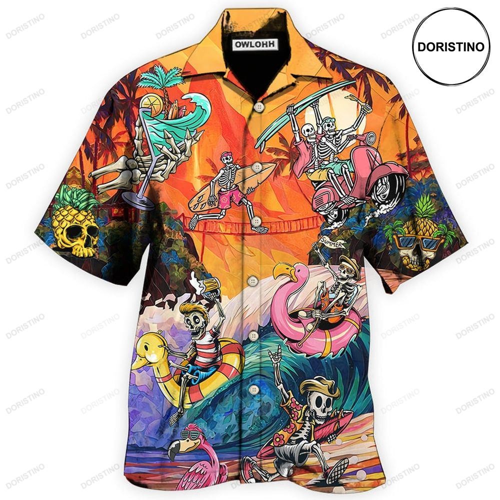 Skull On The Colorful Wave Awesome Hawaiian Shirt