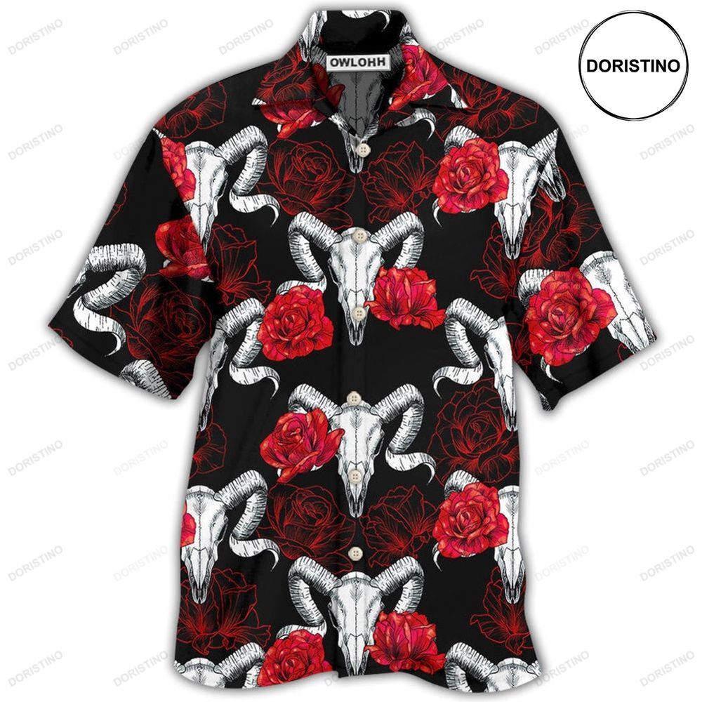 Skull Rose And Ram Skull Hawaiian Shirt