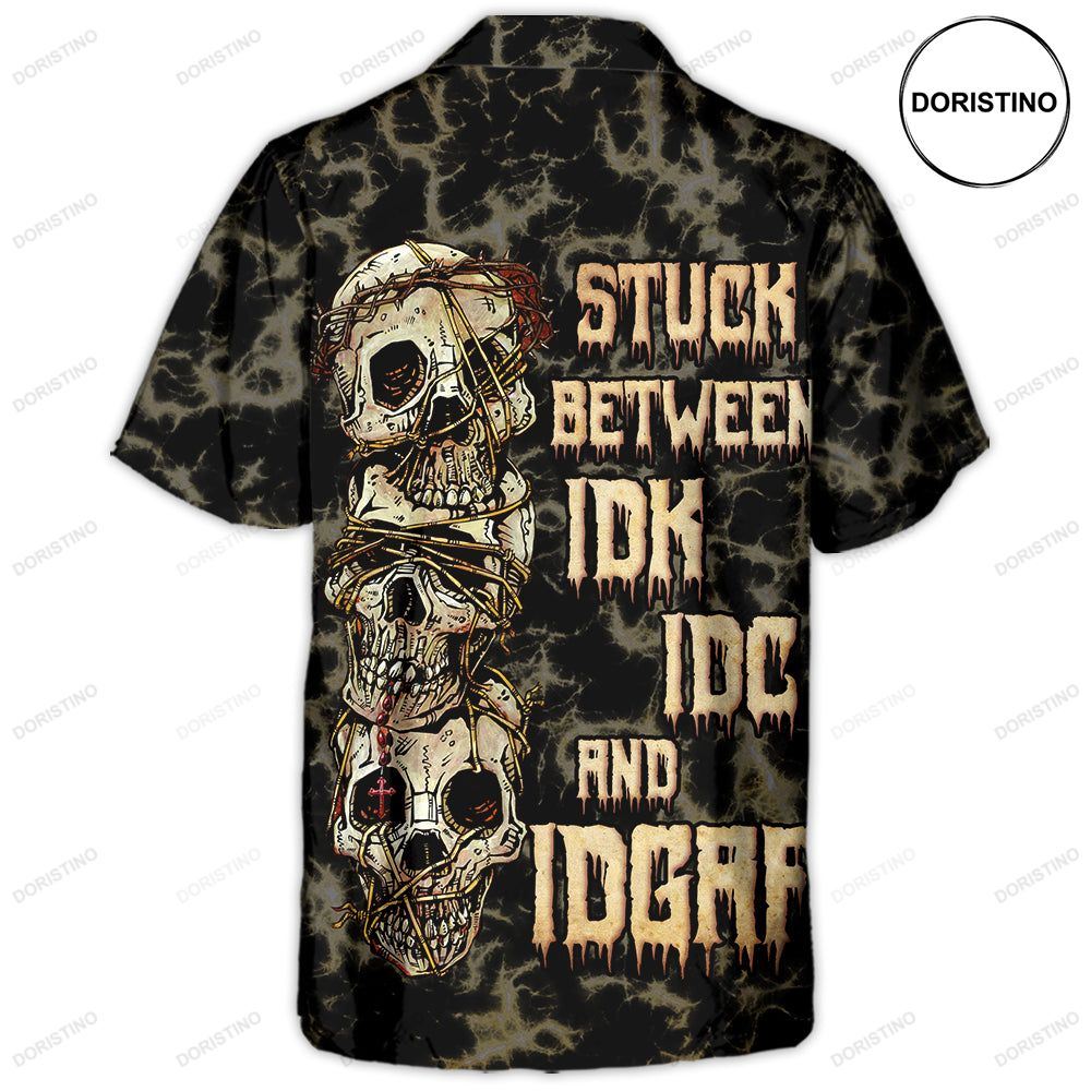 Skull Stuck Between Idk Idc And Idgaf Hawaiian Shirt