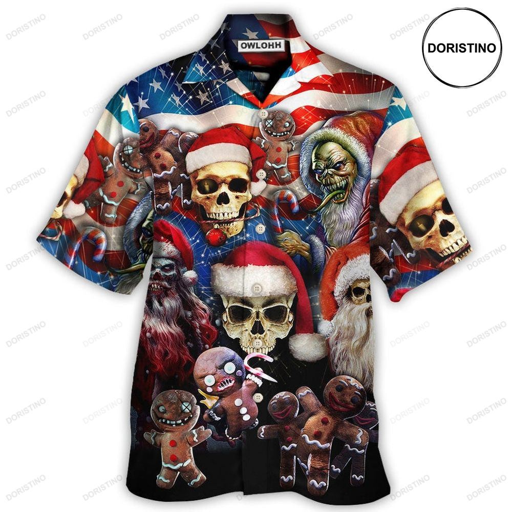 Skull Xmas Us Flag Horror Skeleton Awesome Hawaiian Shirt