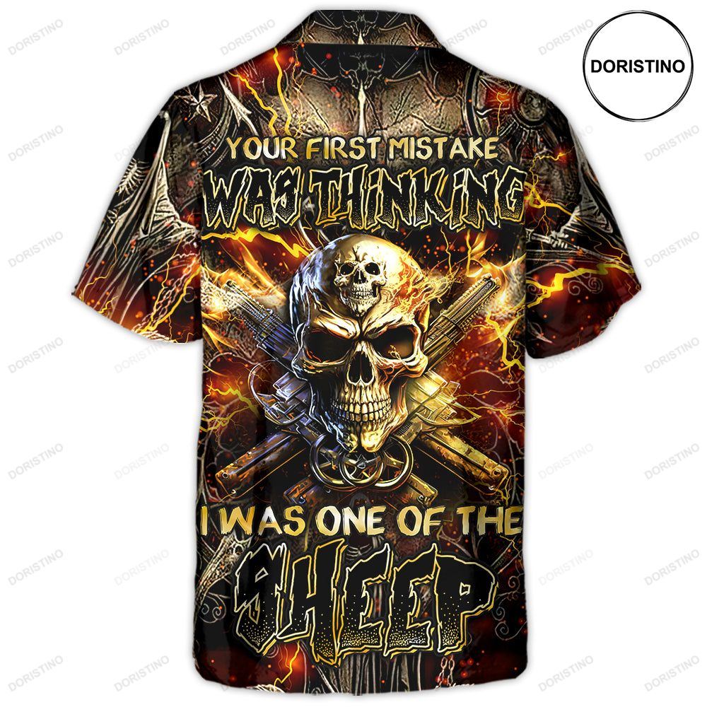 Skull Your First Mistake Was Thinking I Was One Of The Sheep Bullet Fire Awesome Hawaiian Shirt