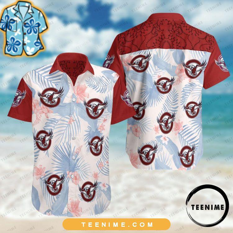 Manly Warringah Sea Eagles Full Printing Summer Short Sleeve Beach Teenime Hawaiian Shirt