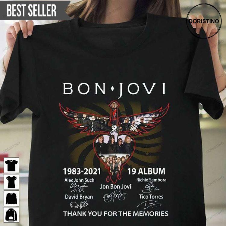 Bon Jovi 1983-2021 19 Album Thank You For The Memories Signature Doristino Awesome Shirts