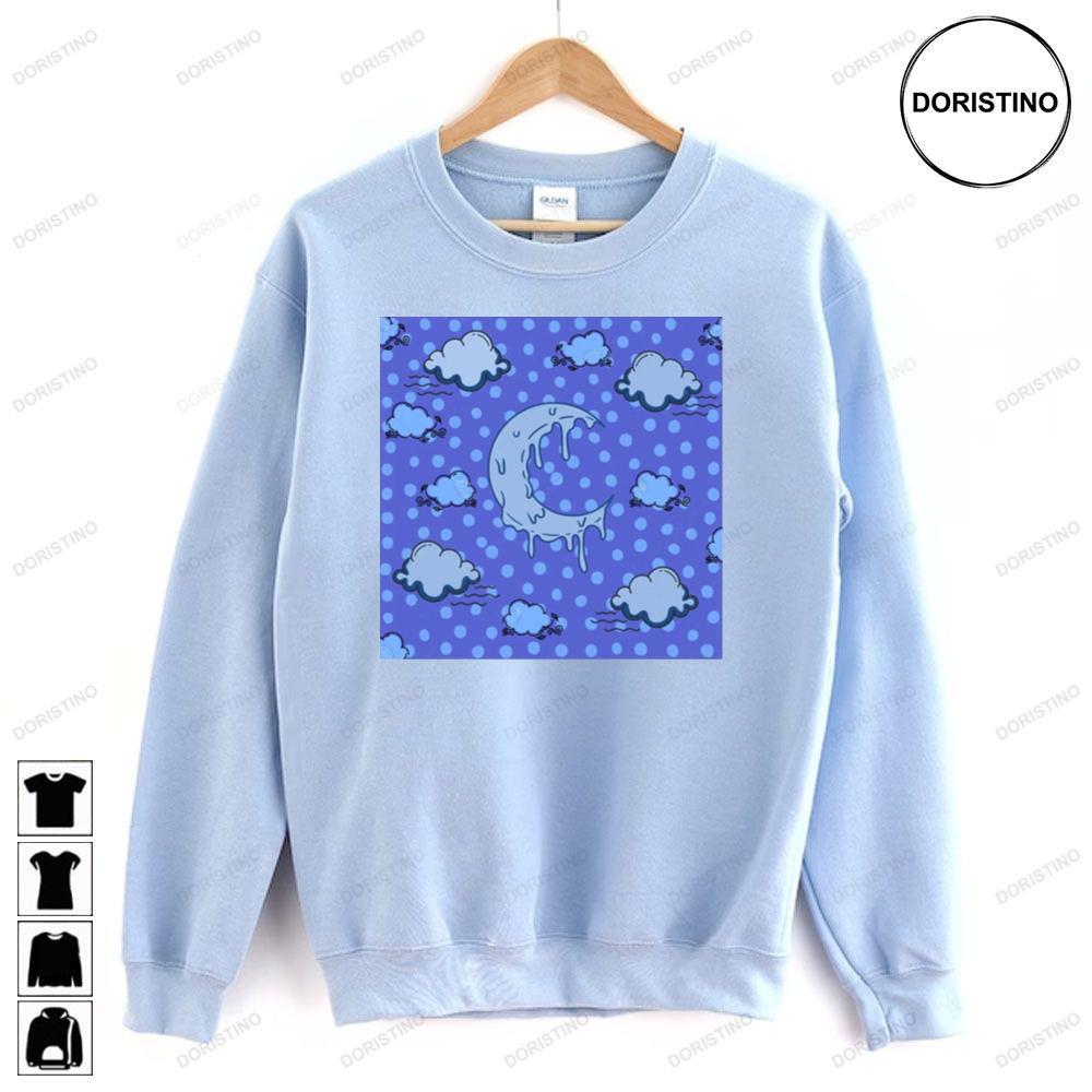 Melting Crescent Moon Cloud Night Blue Polka Dots 2 Doristino Sweatshirt Long Sleeve Hoodie