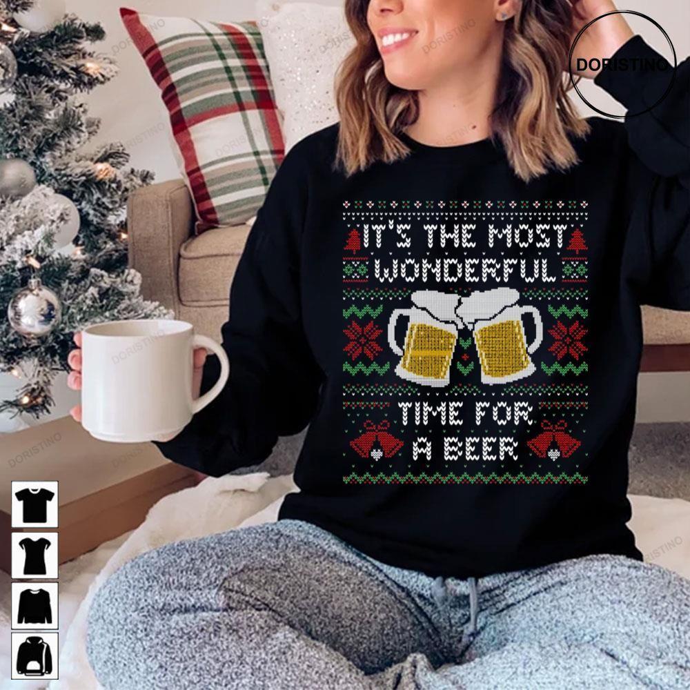 Its The Most Wonderful Time For A Beer Funny Ugly Christmas 2 Doristino Sweatshirt Long Sleeve Hoodie