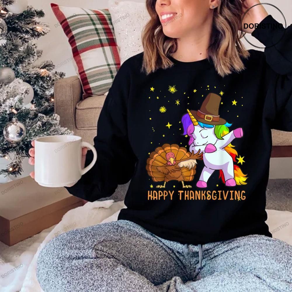 Cute Unicorn And Turley Dabbing Thanksgiving Awesome Shirt