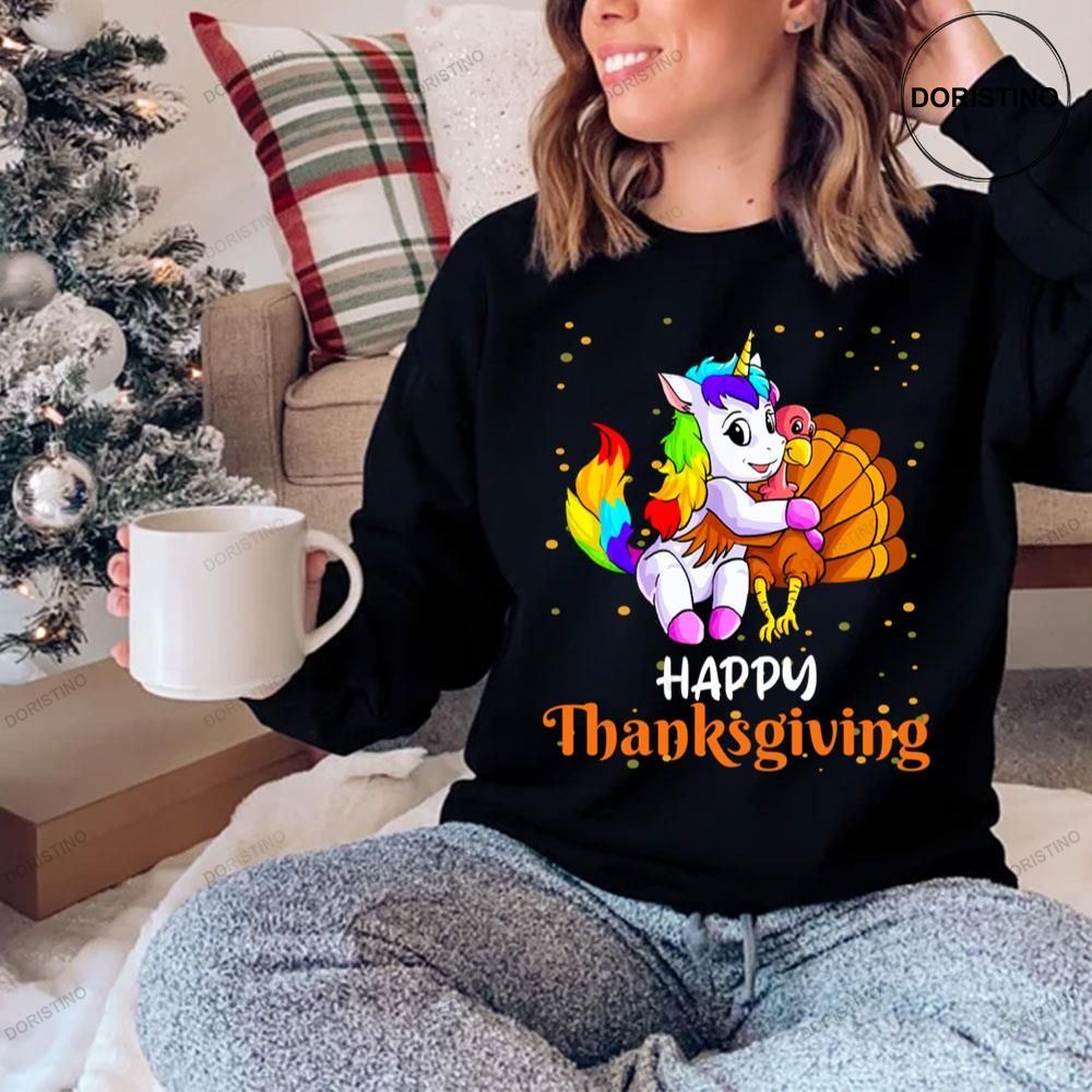 Cute Unicorn Hugs Turkey Happy Thanksgiving Day Limited Edition T-shirt