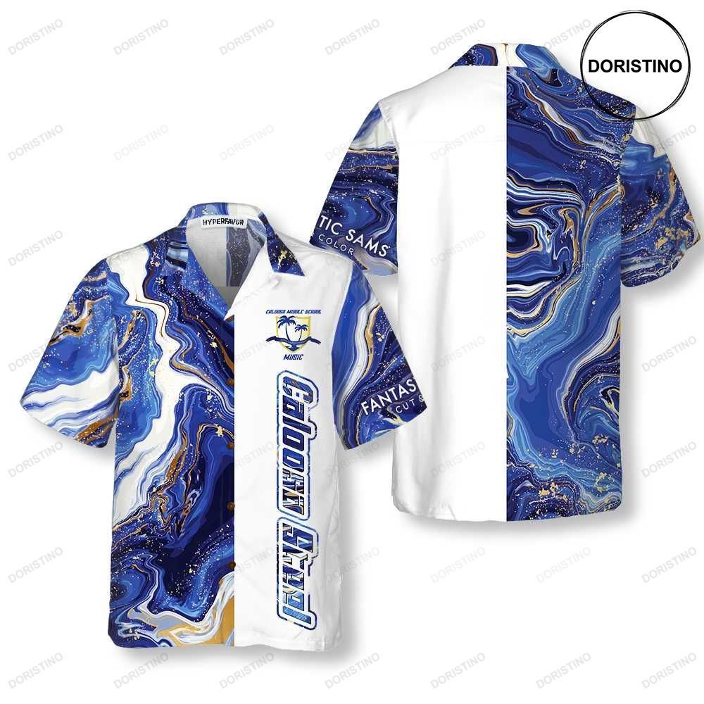 Caloosa Steel Blue Marble Hawaiian Shirt