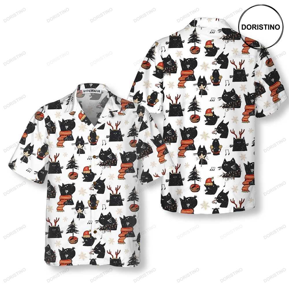 Cartoon Black Cat Merry Christmas Funny Christmas Ca Best Xmas Gift Idea Awesome Hawaiian Shirt