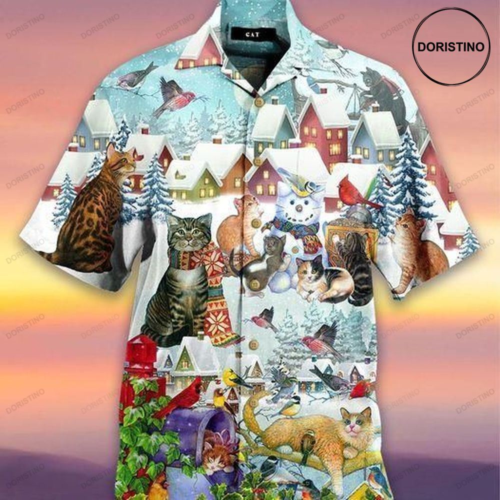 Cat And Bird Merry Christmas Hawaii Aloha Limited Edition Hawaiian Shirt