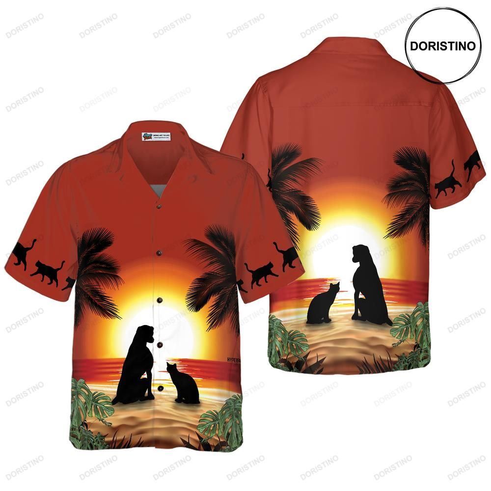 Cat And Dog Sunset Awesome Hawaiian Shirt