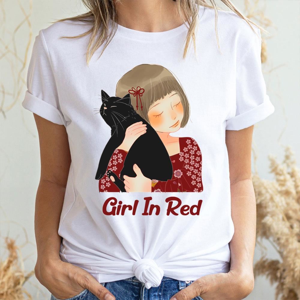 Girl In Red With Black Cat 2 Doristino Trending Style
