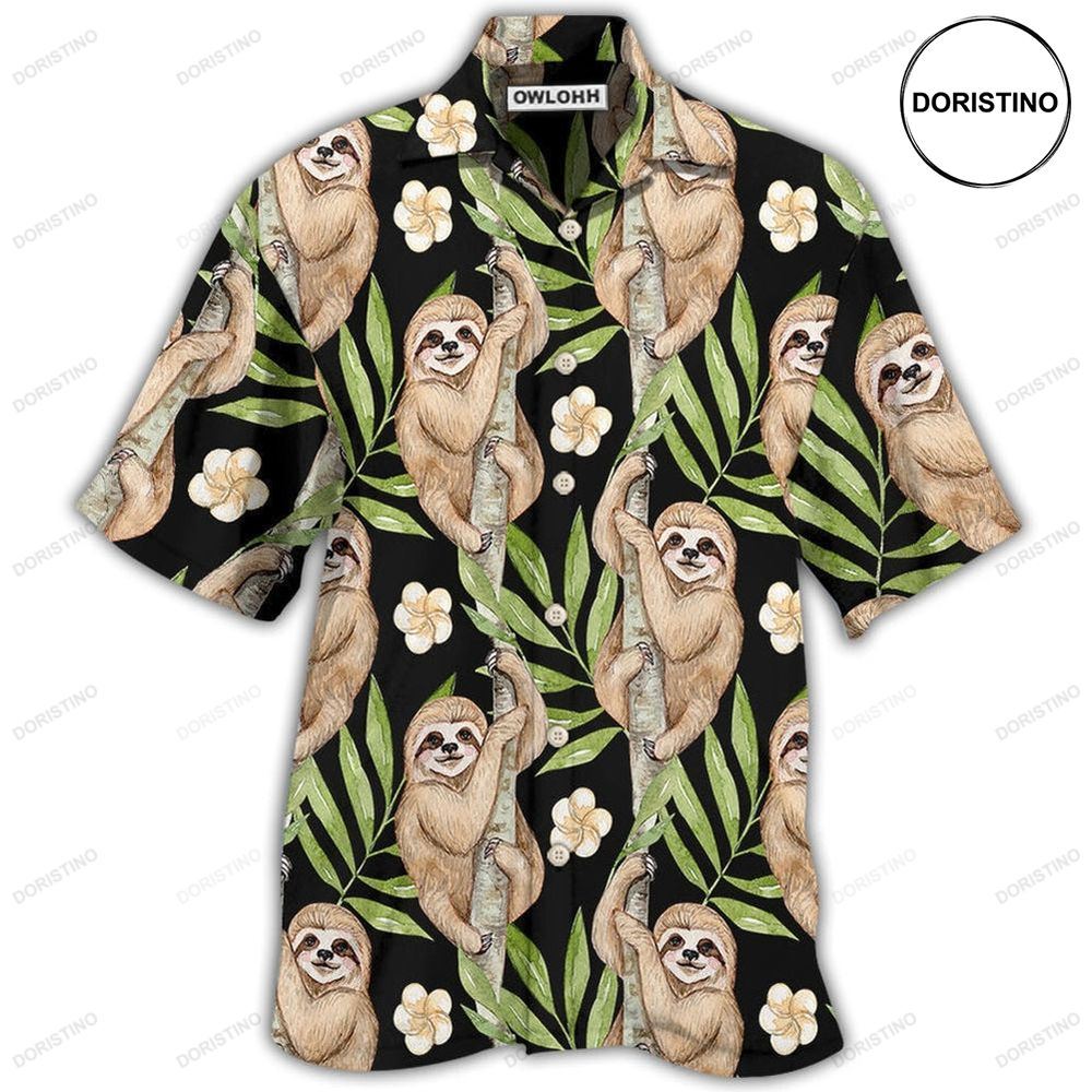 Sloth Tropical Leaf With Tiny Flower Awesome Hawaiian Shirt