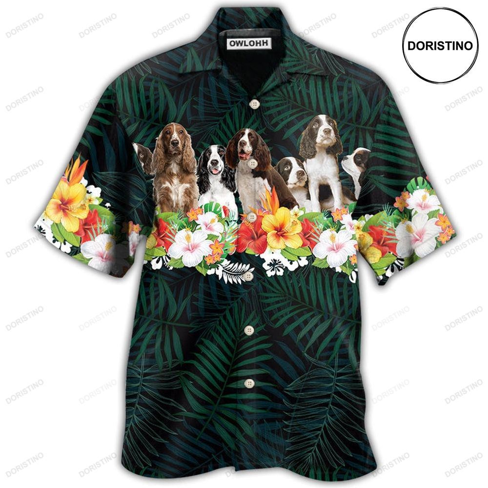 Springer Spaniel Dog Green Tropical Floral Awesome Hawaiian Shirt