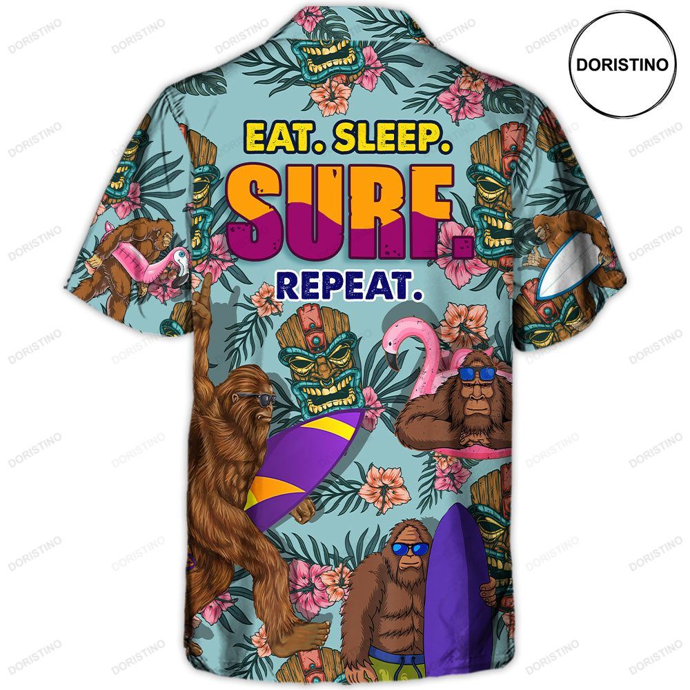 Surfing Funny Bigfoot Eat Sleep Surf Repeat Lovers Surfing Awesome Hawaiian Shirt