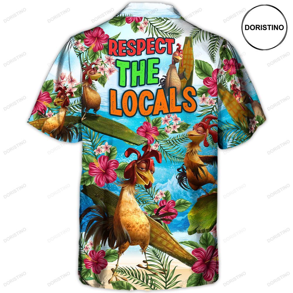 Surfing Funny Chicken Respect The Locals Lovers Surfing Tropical Awesome Hawaiian Shirt