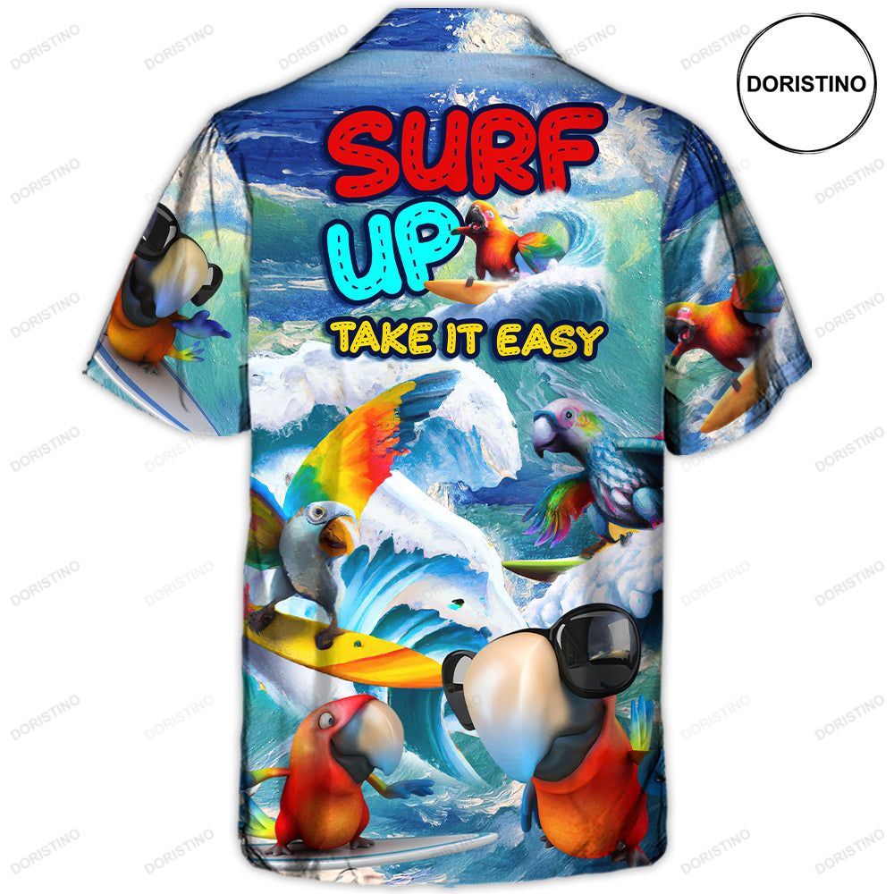 Surfing Funny Parrot Surf Up Take It Easy Lovers Surfing Hawaiian Shirt