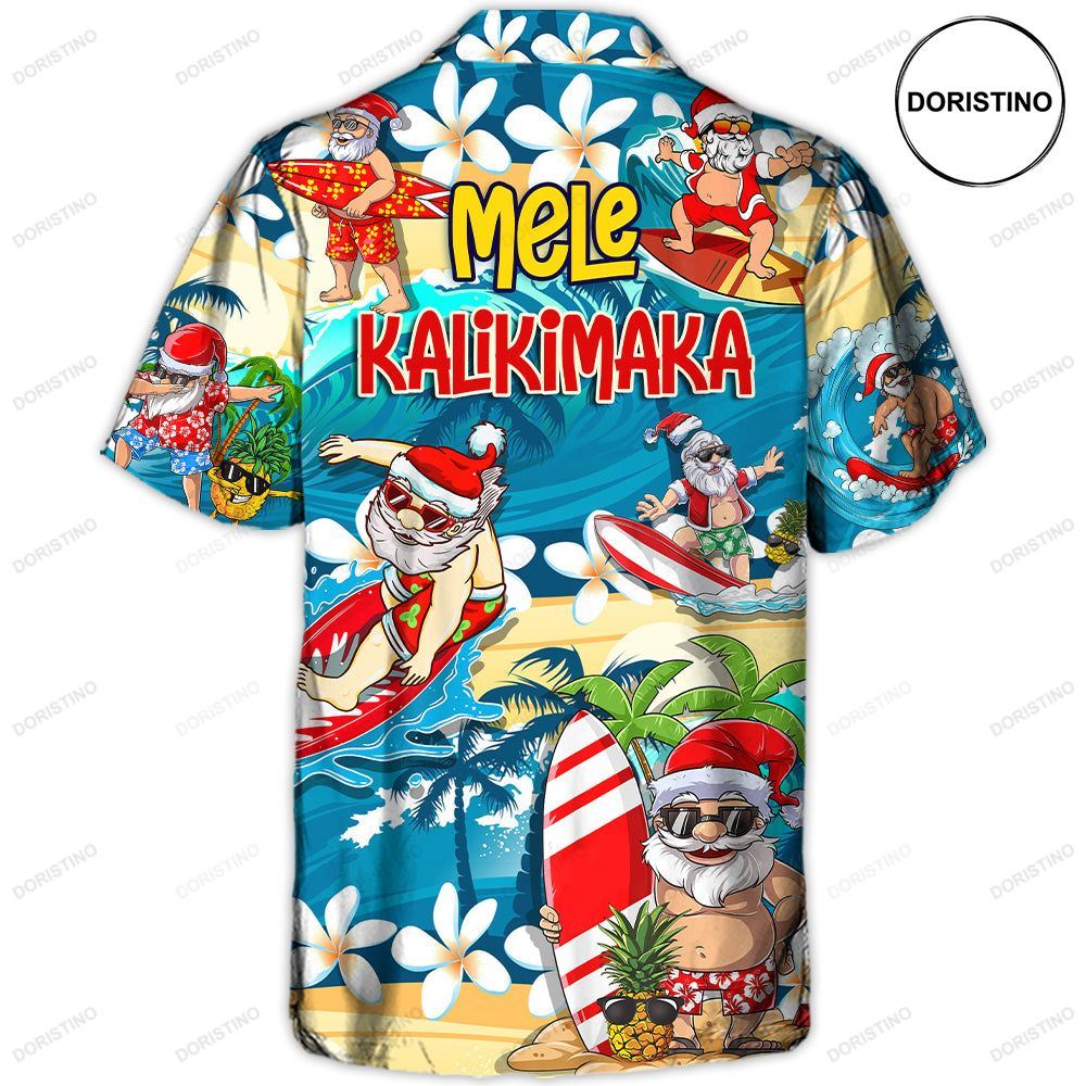 Surfing Funny Santa Mele Kalikimaka Christmas In July Surfing Lovers Awesome Hawaiian Shirt
