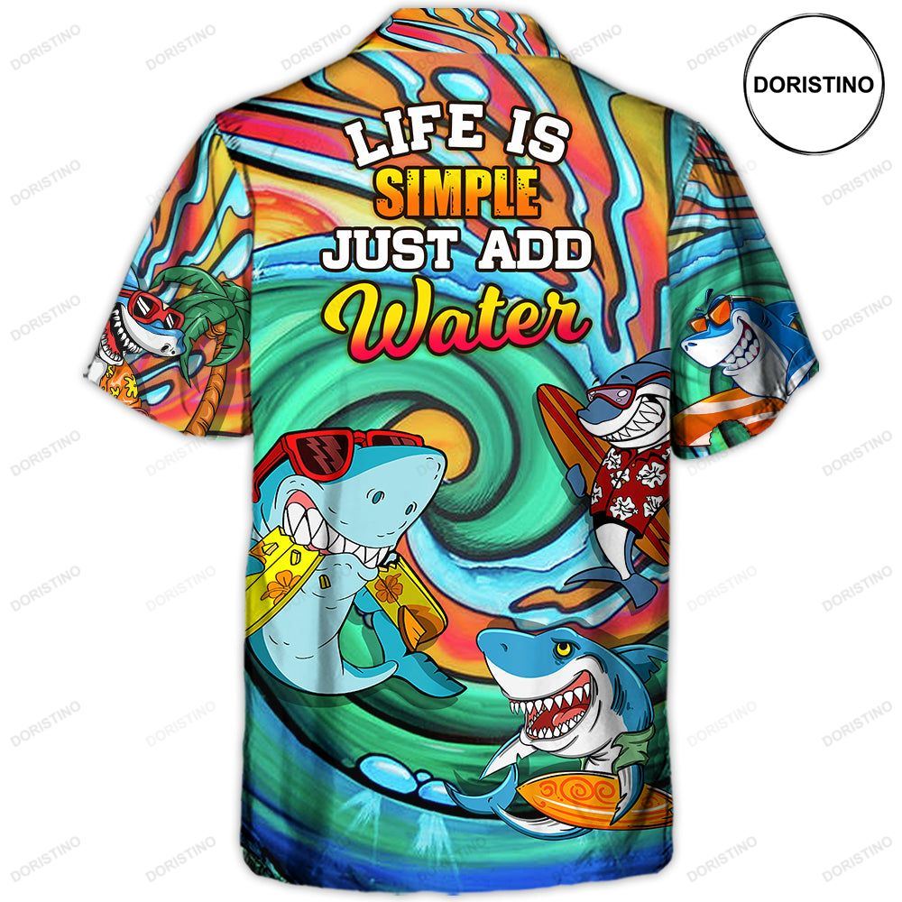 Surfing Funny Shark Surfing Life Is Simple Just Add Water Surfing Lovers Limited Edition Hawaiian Shirt