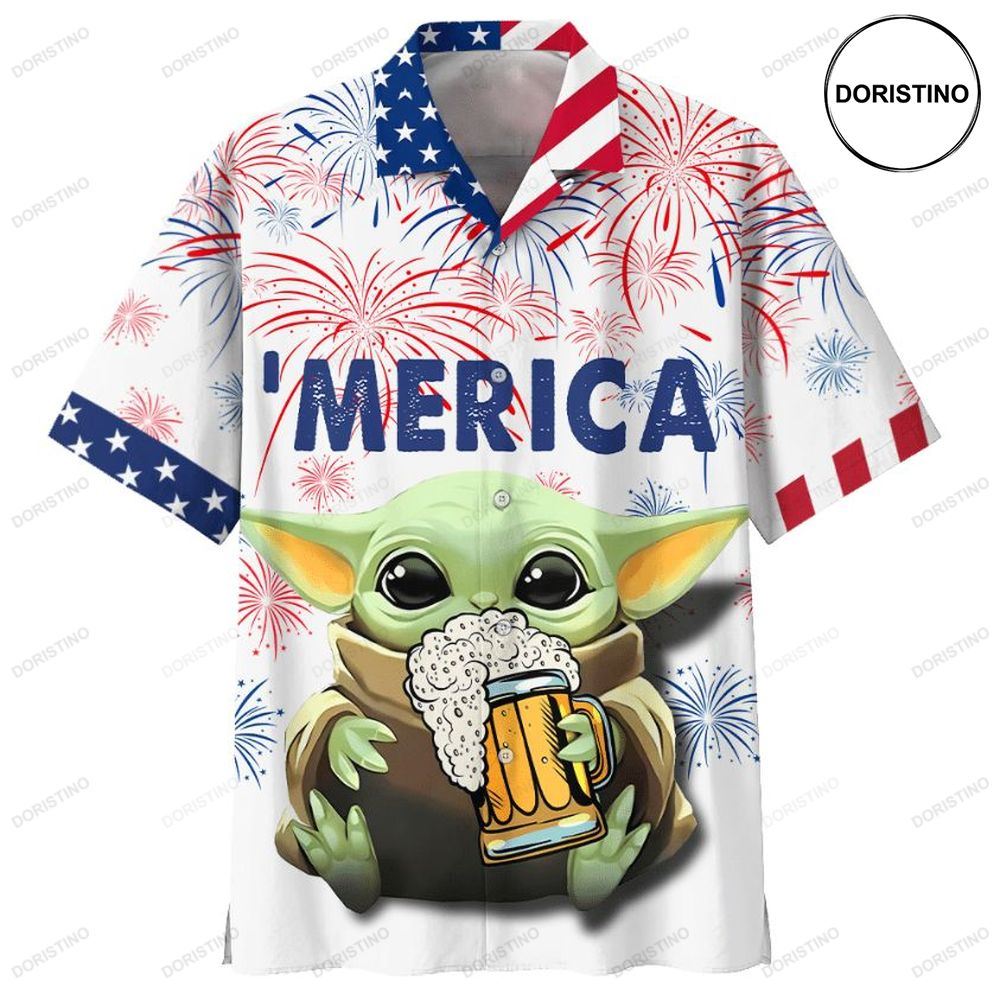 Sw Baby Yoda With Beer Awesome Hawaiian Shirt