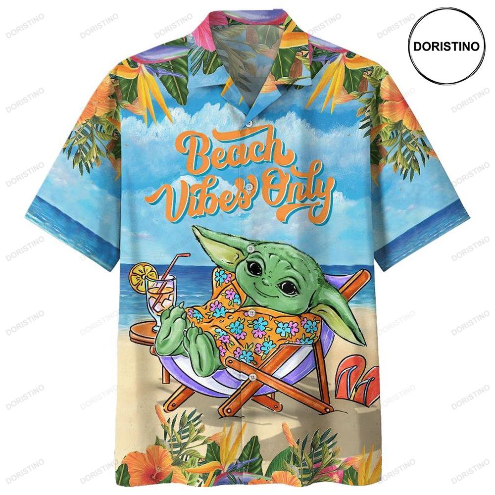 Sw Cartoon Baby Yoda Beach Vibes Only Hawaiian Shirt